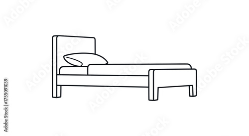 Simple Line Drawing of a Bed with Pillow and Headboard.