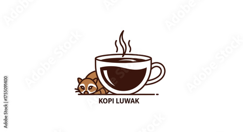 Kopi Luwak Coffee Cup with Civet Cat Illustration.