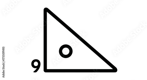 Black outline of a right-angled triangle with a small circle inside and the number 9.