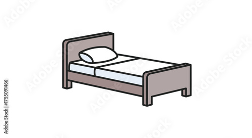 Simple Cartoon Bed with Pillow and Mattress.