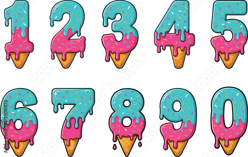 Ice cream number set 0 to 9, vector illustration.