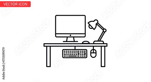 Minimalist desk setup with computer keyboard mouse and lamp.