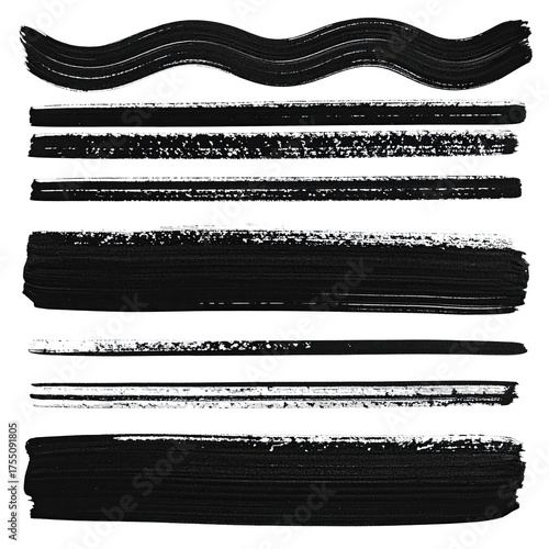 Black paint brush strokes on black background, varying textures and widths