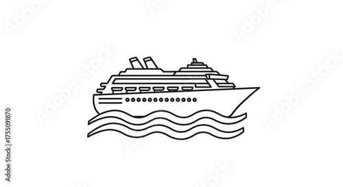 Cruise Ship Line Art on Wavy Water.