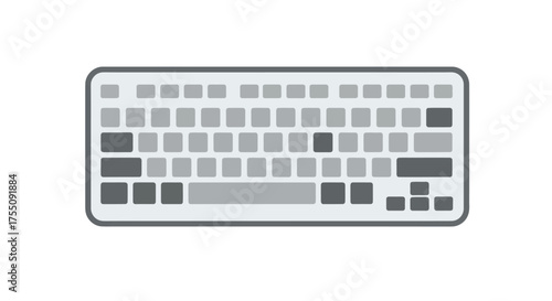 Flat Design Illustration of a Modern Computer Keyboard with Gray Keys.