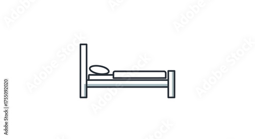 Simple Line Art Illustration of a Bed with Pillow and Blanket.