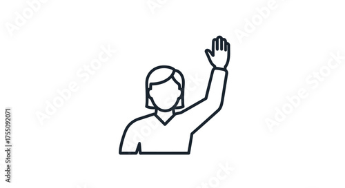 Woman raising hand line art illustration simple design vector graphic.