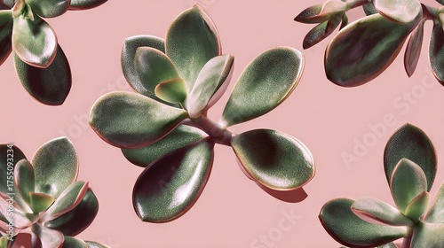   A collection of succulents on a pink backdrop with a soft pink wall in the background
