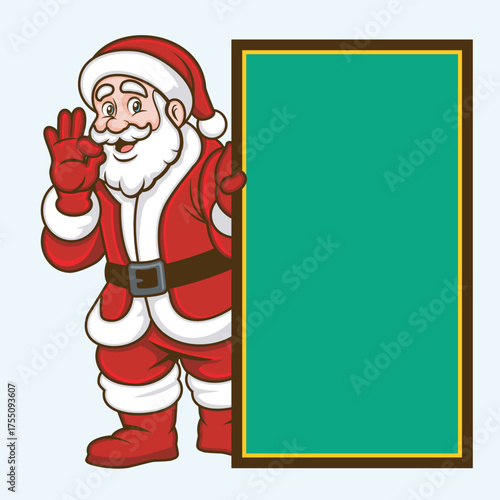 Santa Claus Cartoon Holding Sign with OK Hand Gesture