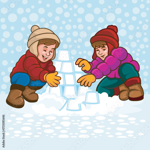 Happy Kids Building Ice Castle