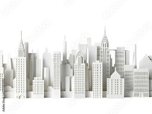 White Paper Cityscape Model with Iconic Buildings and Black Background constructed