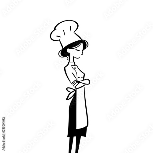Chef. Chef simple black and white line art vector logo