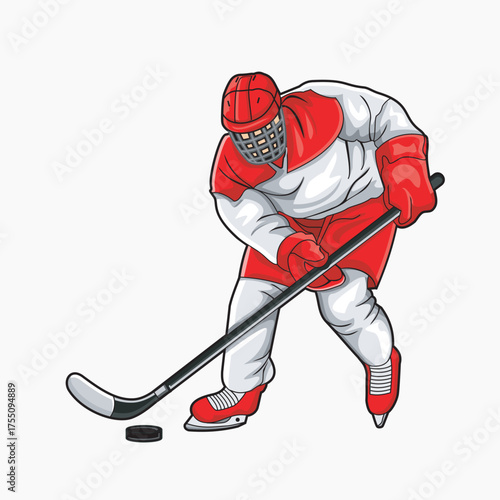 Ice Hockey Player Dribbling Puck