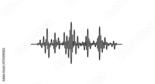 Black sound wave representing audio signal, music frequency, or waveform pattern