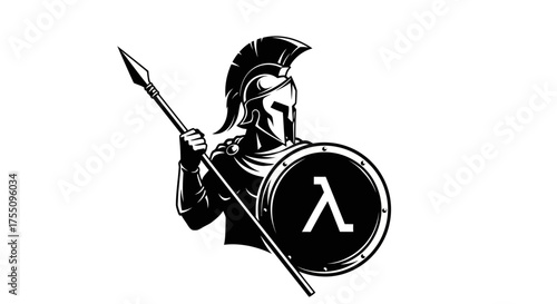 Silhouette of a spartan warrior with spear and shield, , ready for battle