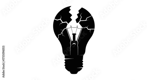 A black and white illustration of a broken lightbulb, symbolizing failure and crisis