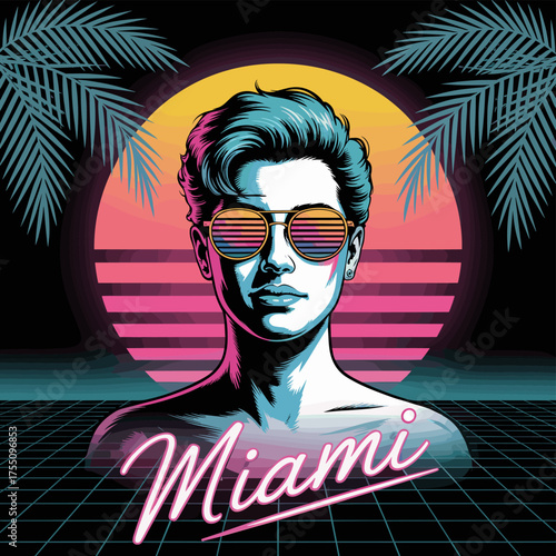 Retro Miami Sunset Synthwave Portrait