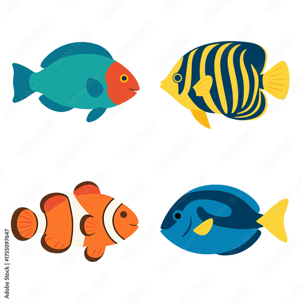 Naklejka premium Vibrant tropical fish collection for aquatic themed designs