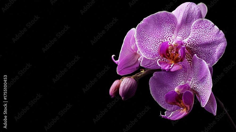 Fototapeta premium A close-up of a purple flower on a black background with a white spot at the center
