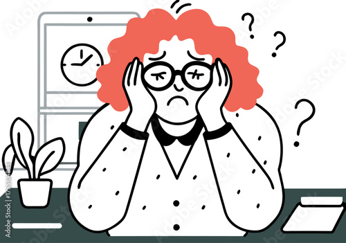 Overwhelmed Businesswoman with Head in Hands in Modern Office