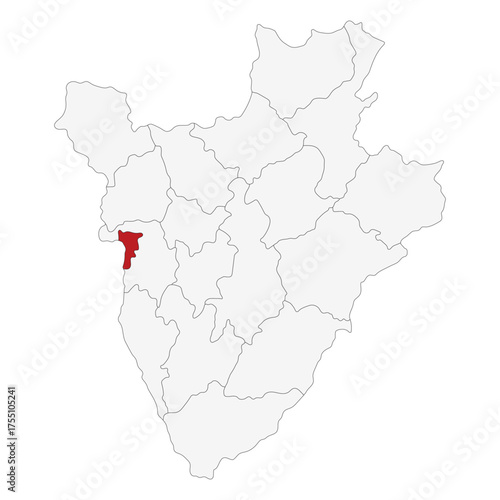 Burundi map with Gitega city. Map of Burundi with capital city Gitega.
