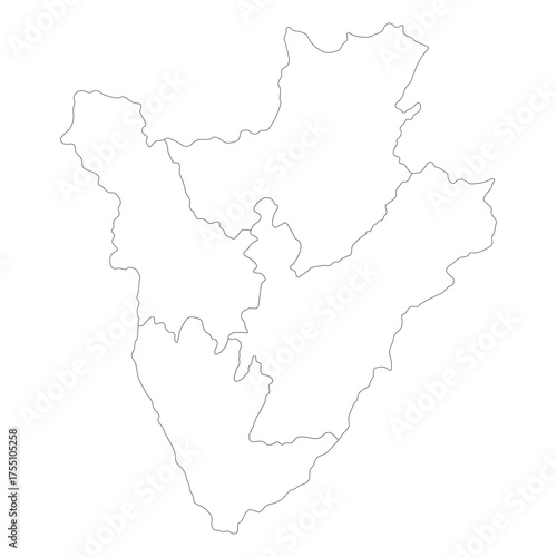 Burundi map four regions. Map of Burundi four regions in white color