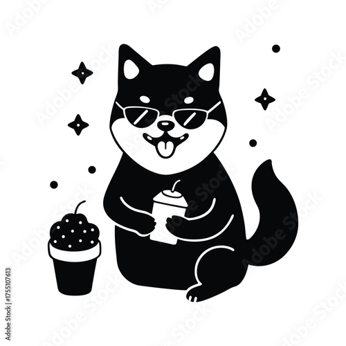 Shiba Inu Mid Laugh Holographic Glasses Vector Illustration