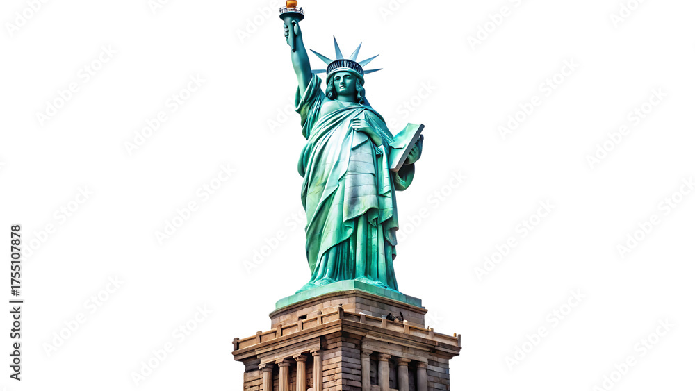 Obraz premium Statue of Liberty, copper patina landmark, cutout, PNG, isolated on white or transparent background, AI