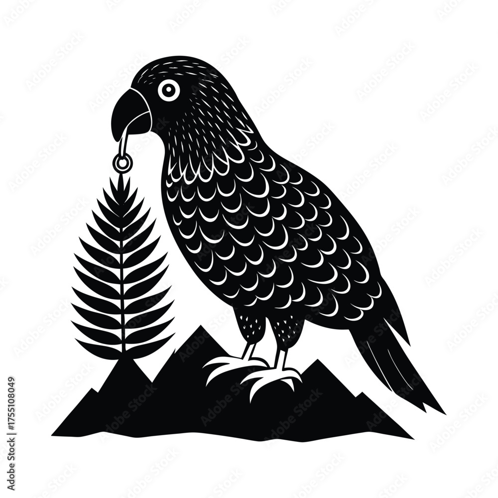 Fototapeta premium Intelligent Kea Parrot From New Zealand Chest Up Vector Illustration
