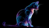 realistic image of a neon cat on a black background