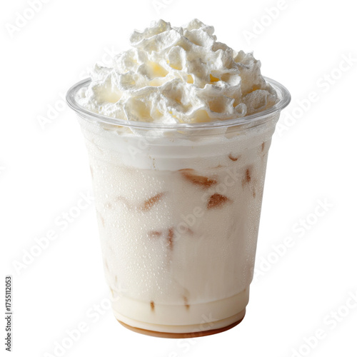 Creamy Iced Beverage with Whipped Topping in Clear Plastic Cup
