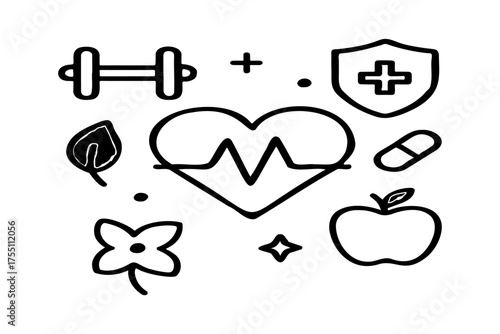 Minimalist Health and Wellness Icon Set