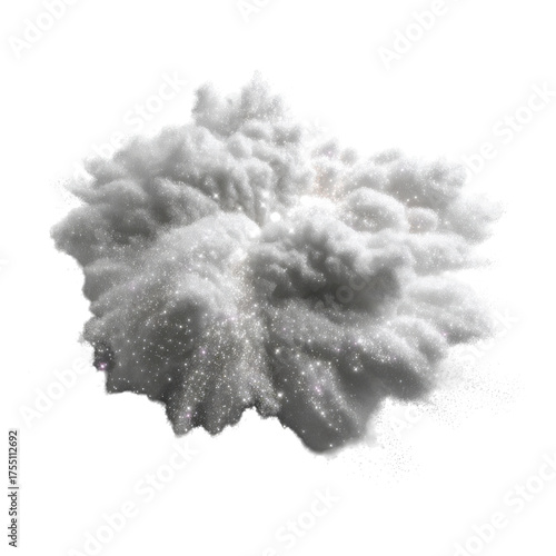 Voluminous White Cloud with Glittery Particles on black Background
