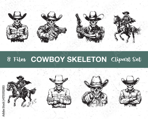 Wild West Cowboy Clipart Set – Vintage Gunslinger Illustrations