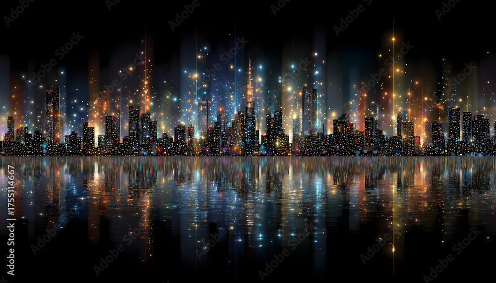 Fototapeta premium City shape sparkle light glitter architecture metropolis cityscape.