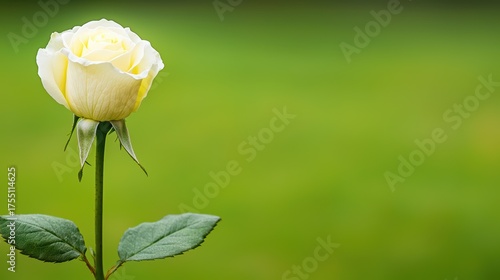 rose concept. Beautiful Single White Rose with Soft Petals and Green Background Brightening Any Floral Arrangement or Nature Setting