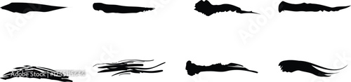 Collection of eight black abstract brush stroke shapes on white background vector
