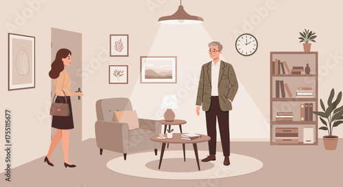 Psychotherapy office interior – woman coming to psychologist for personal growth and emotional support