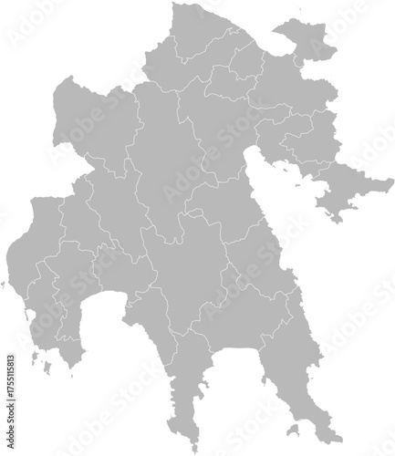 Peloponnese, Greece – administrative vector map with municipality boundaries (Web Mercator projection, PPT-compatible & fully editable)