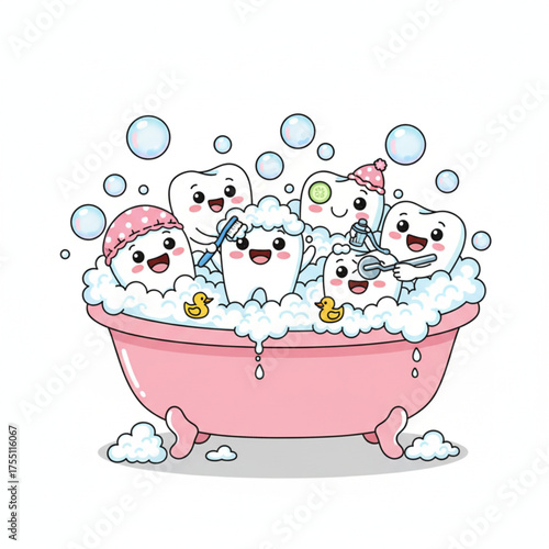 Cute Teeth Taking a Bubble Bath Illustration