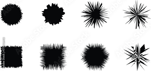 Collection of Eight Black Abstract Geometric Shapes with Jagged Edges white