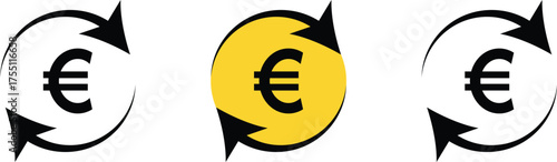 Three euro symbols with black circular arrows indicating exchange or transfer currency money