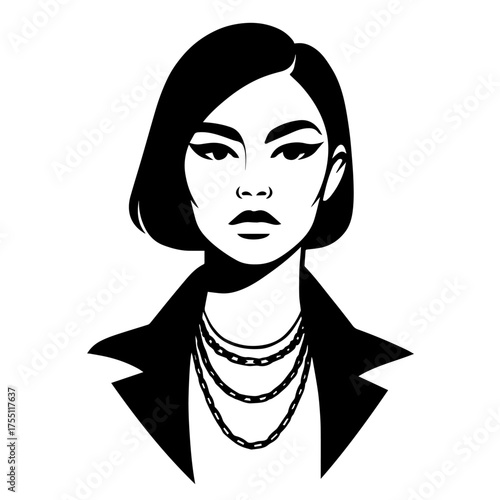 Modern Woman with Short Hair and Necklace Vector