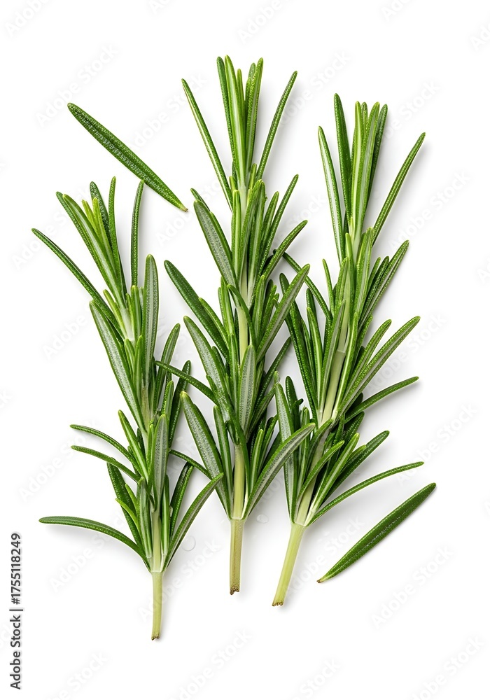 Obraz premium Fresh rosemary sprigs isolated on white background showing natural herbal ingredient concept for organic cooking and aromatic food design 