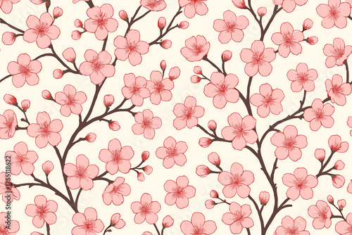 Beautiful pink cherry blossom pattern on a light background showcasing nature's delicate details
