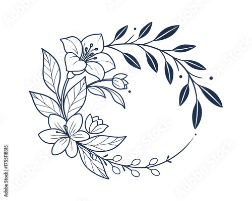 Elegant floral wreath with delicate blossoms and leafy branches a sophisticated design for invitations and decorative projects