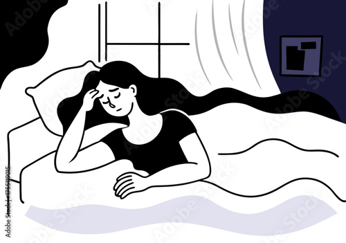 Woman Experiencing Insomnia and Anxiety in Bed at Home