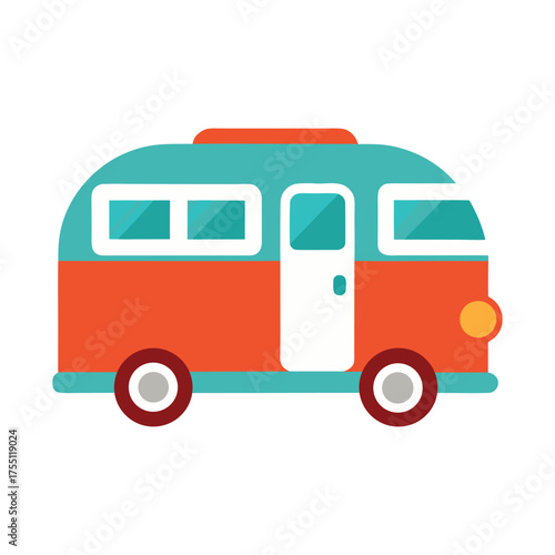 Vector of vintage camper van, retro camper van and minibus illustration isolated on white background.
