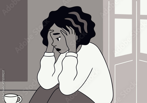 Distressed Woman Experiencing Depression and Anxiety at Home