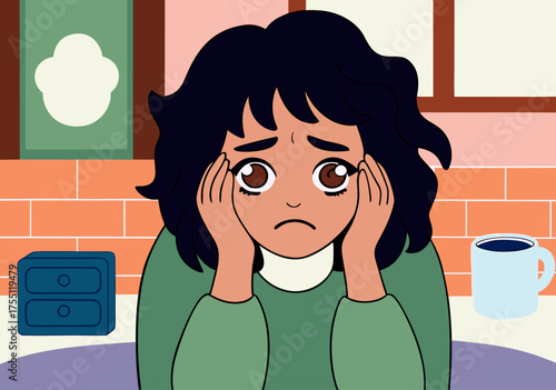 Illustration of Woman Experiencing Depression and Anxiety at Home